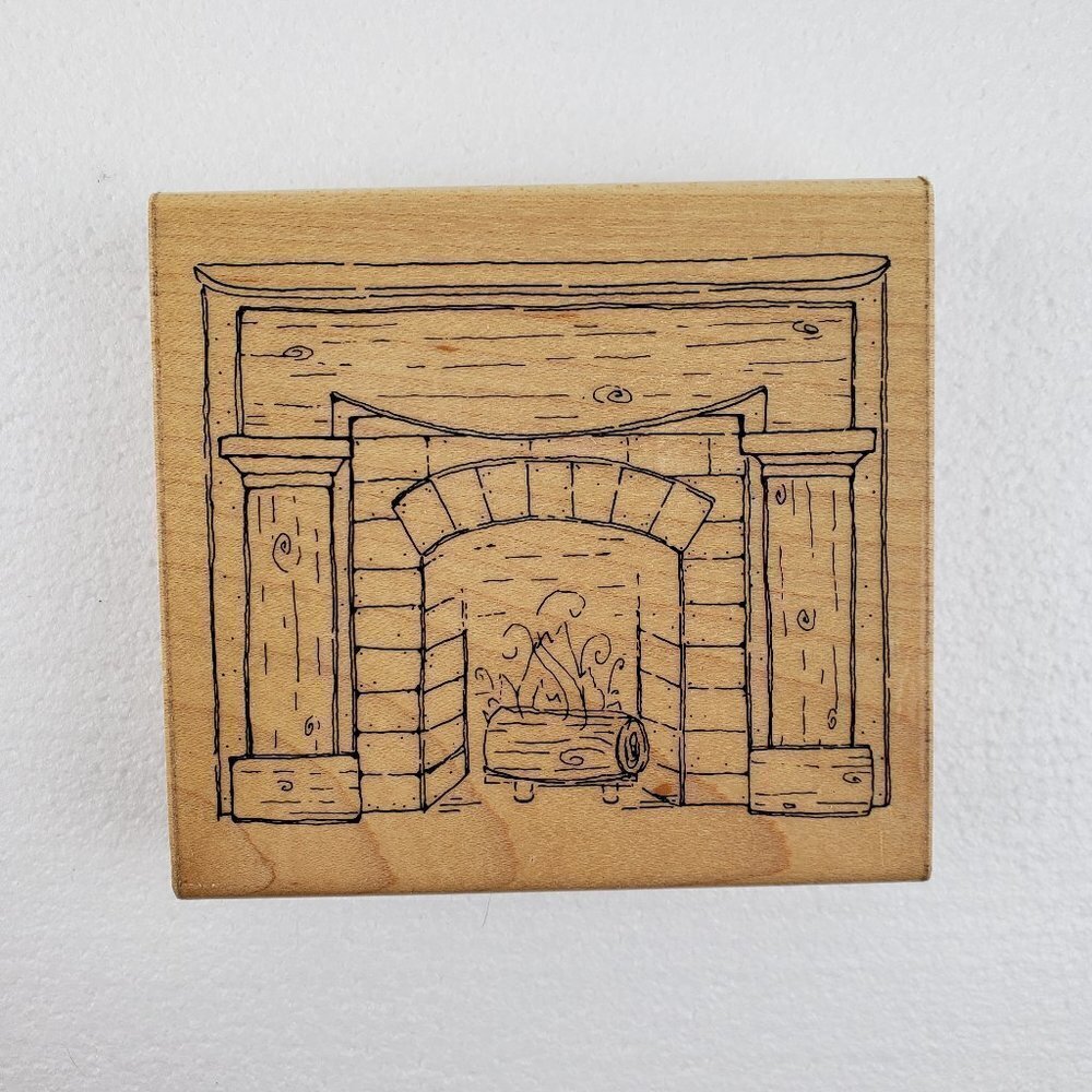 JRL Design S306 Home by the Fire Christmas fireplace log rubber stamp